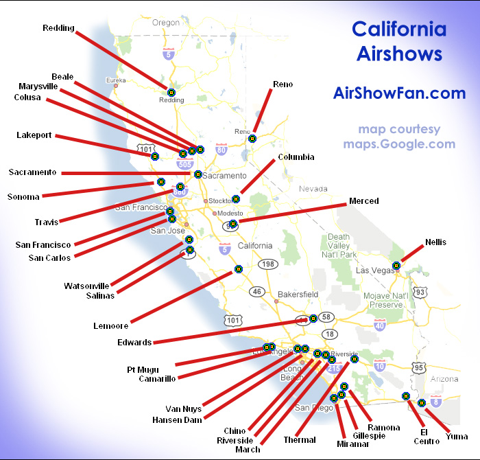 A map of airshows in California